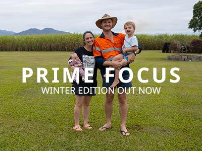 A family of four stands in their backyard with sugarcane in the background